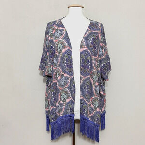 Vintage Victorias Secret Womens Top XS S Purple Paisley Fringe Open Kimono Y2K